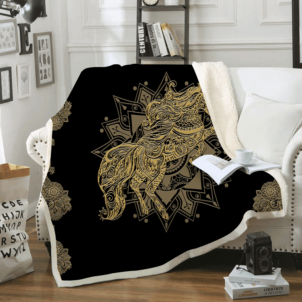 Gold Tattoo And Dungeon Dragon Printed Blanket