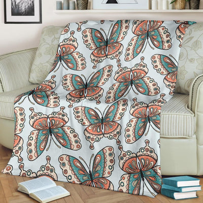 Light Blue Textured Butterfly Pattern Fleece Blanket