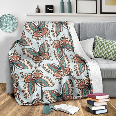 Light Blue Textured Butterfly Pattern Fleece Blanket