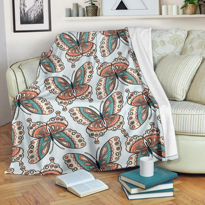 Light Blue Textured Butterfly Pattern Fleece Blanket