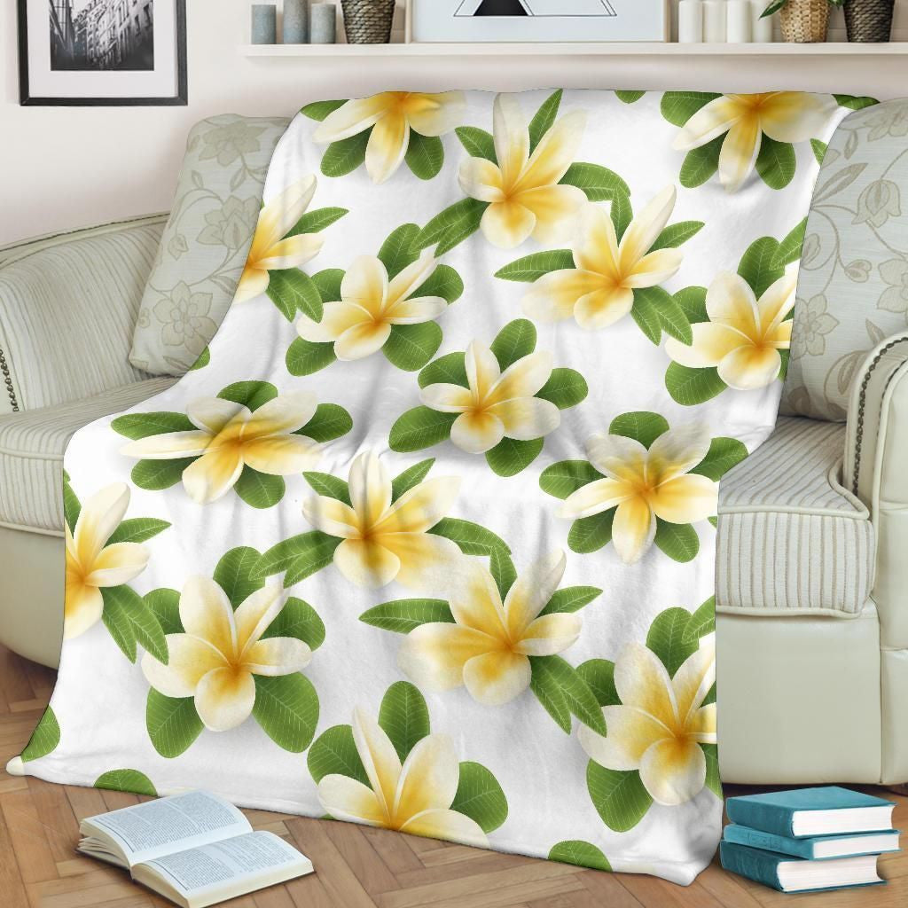 Yellow Plumeria Pattern Print Design Fleece Blanket