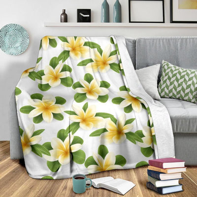 Yellow Plumeria Pattern Print Design Fleece Blanket