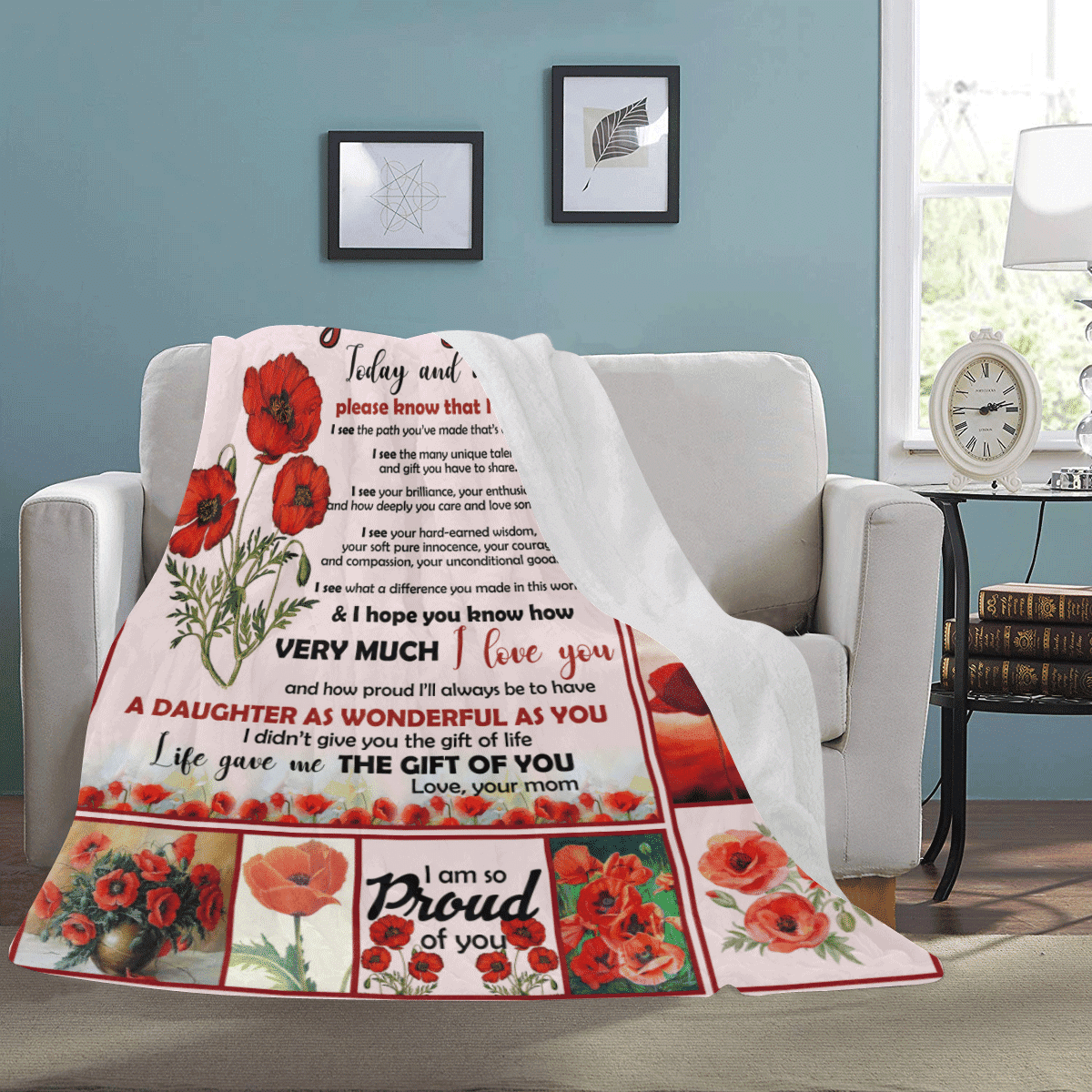 To My Daughter Today And Always Poppy Flower Fleece Blanket