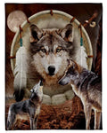 Wolf Native American Special Gift Fleece Blanket