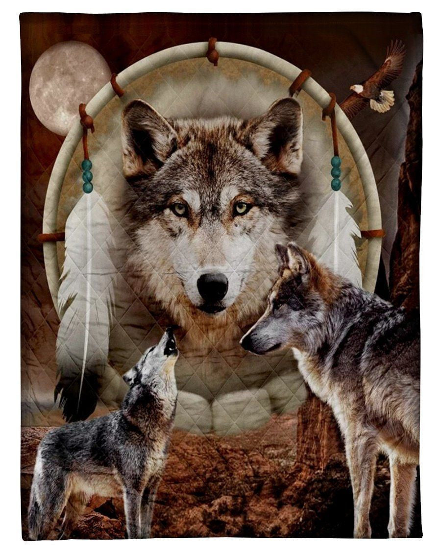 Wolf Native American Special Gift Fleece Blanket
