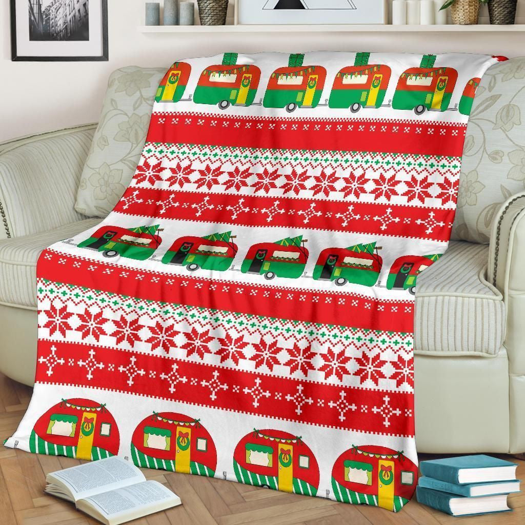 Camper Camping Ugly Christmas Design Print Soft Fleece Blanket