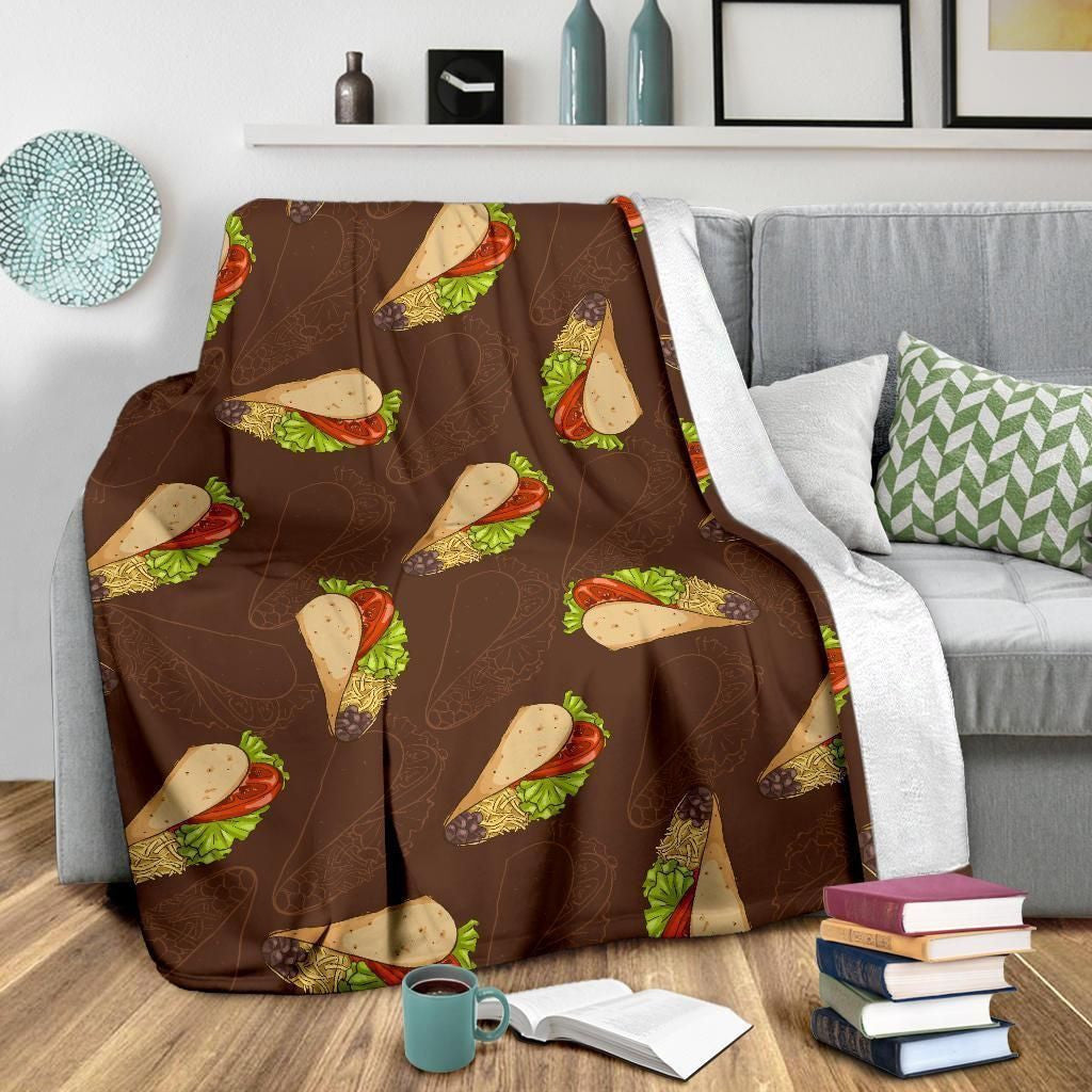 Taco Pattern Print Design Brown Fleece Blanket