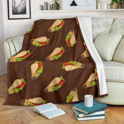 Taco Pattern Print Design Brown Fleece Blanket