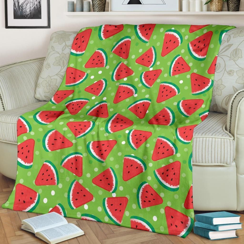 Watermelon Pattern Print Design Green Fleece Blanket