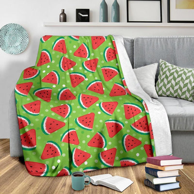 Watermelon Pattern Print Design Green Fleece Blanket
