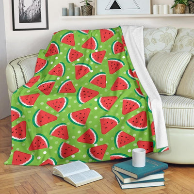 Watermelon Pattern Print Design Green Fleece Blanket