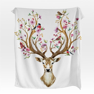Colorful Floral Elk Antler Printed Fleece Blanket