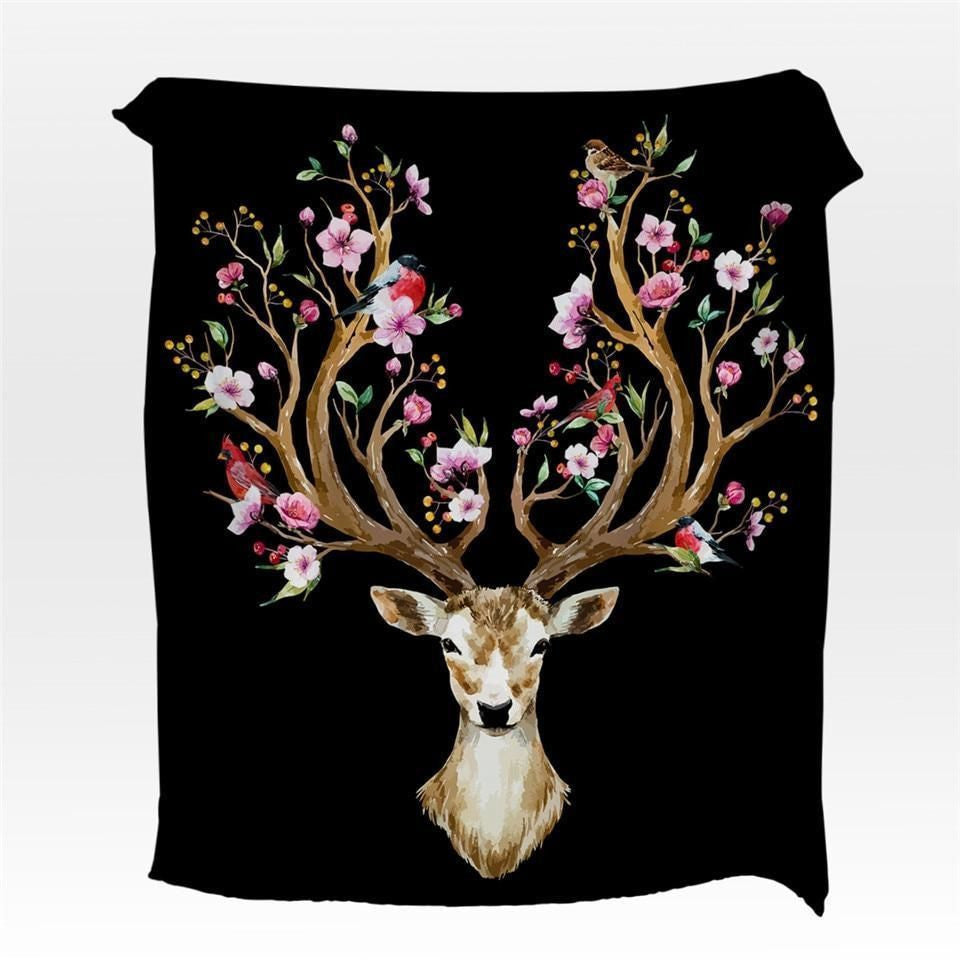 Colorful Floral Elk Antler Printed Fleece Blanket
