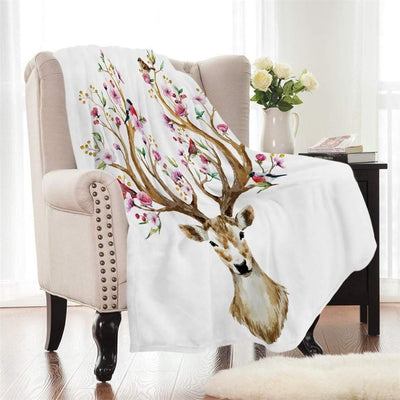 Colorful Floral Elk Antler Printed Fleece Blanket