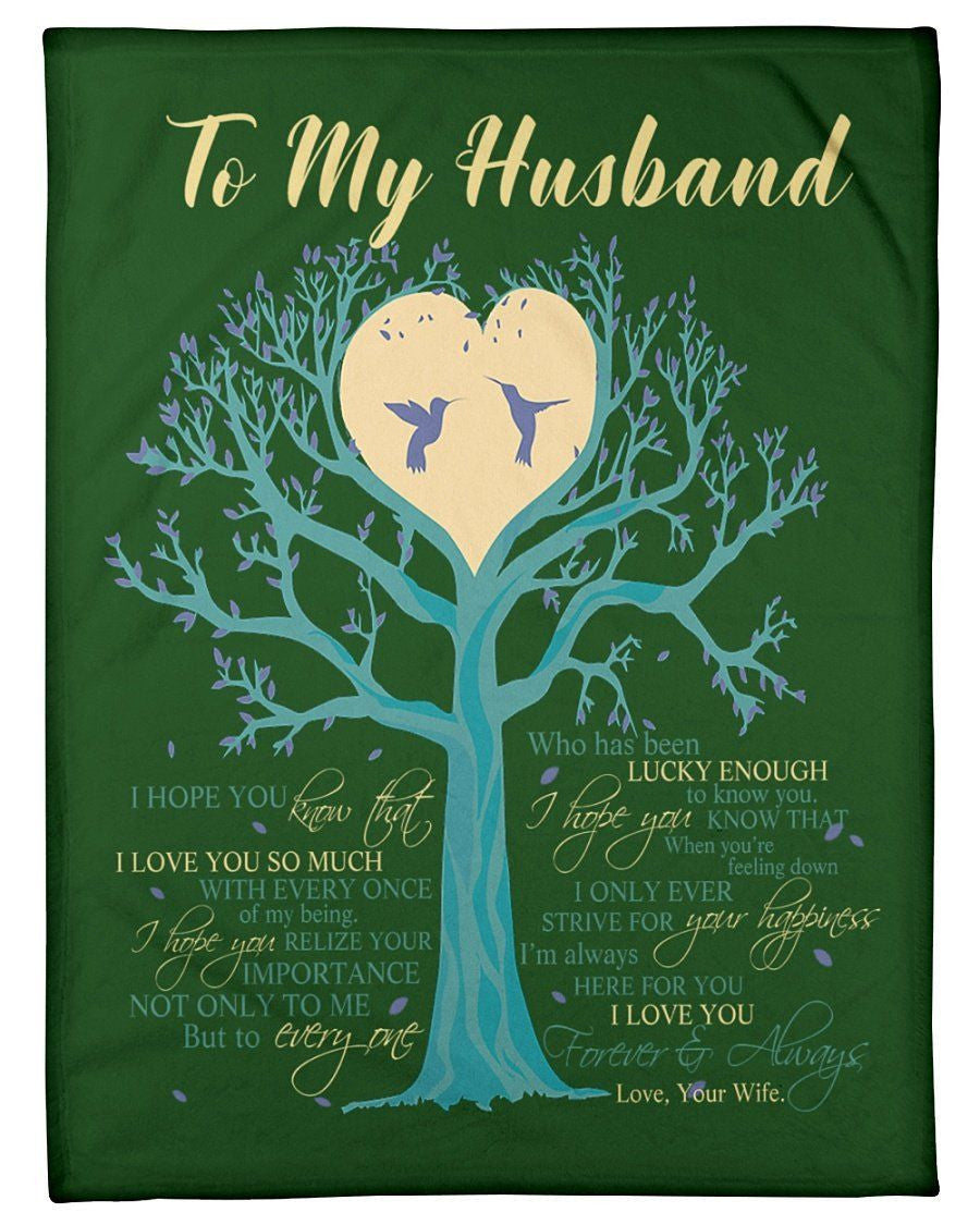 Blue Tree Lovely Message From Wife Gifts For Husbands Fleece Blanket
