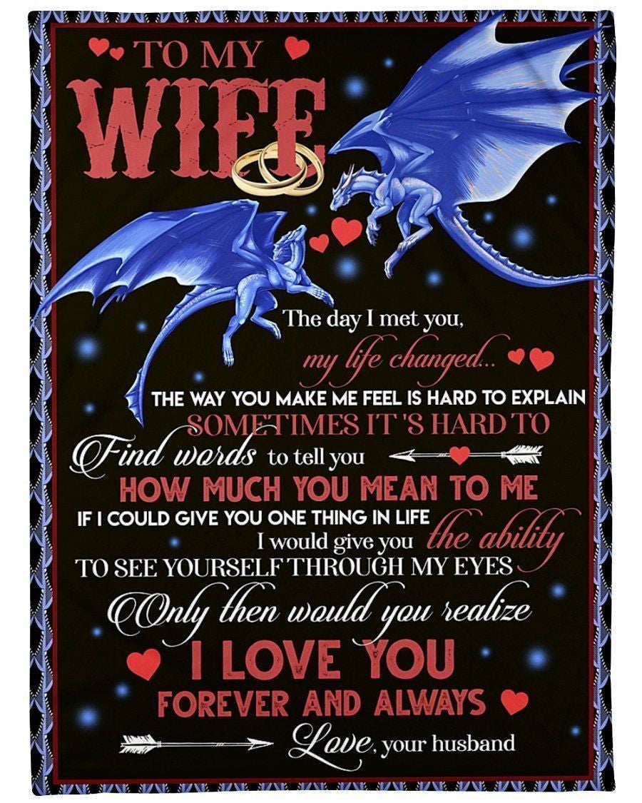Blue Dragon To My Wife I Love You Forever Fleece Blanket
