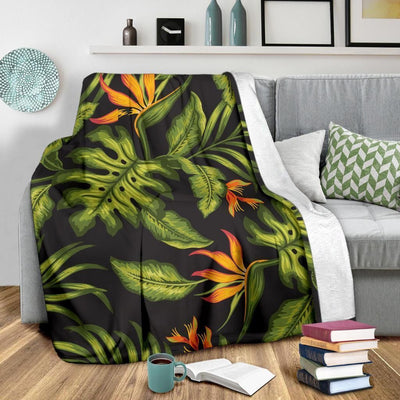 Bird Of Paradise Pattern Palm Tree Fleece Blanket