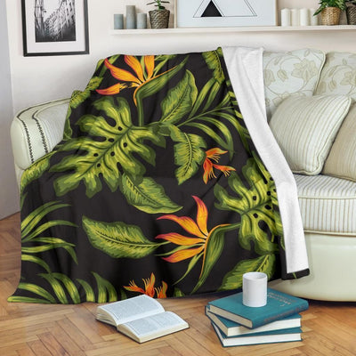 Bird Of Paradise Pattern Palm Tree Fleece Blanket