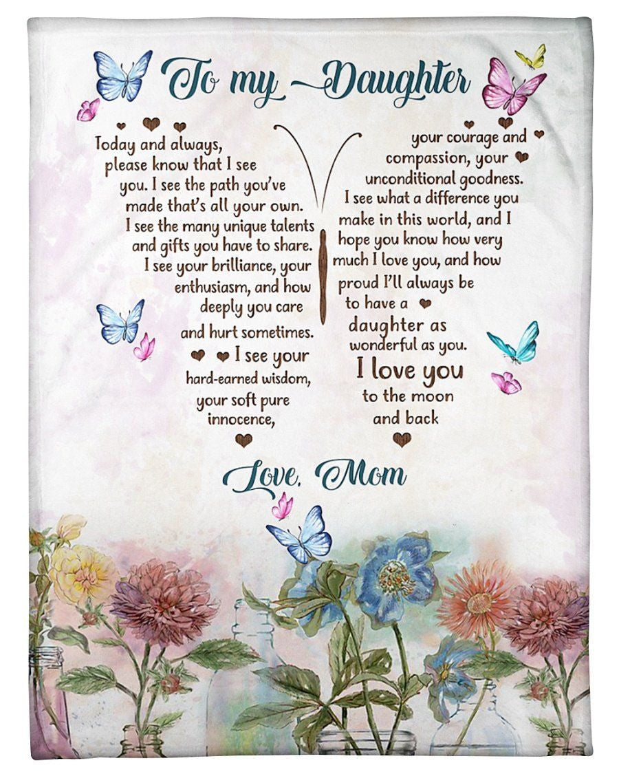 Butterfly Gift To My Daughter From Mom Fleece Blanket