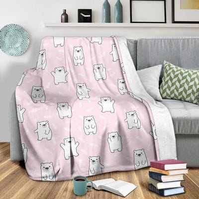 Lovely White Polar Bear Pattern In Pink Printed Fleece Blanket