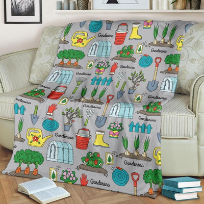 Gardening Pattern Print Design Grey Fleece Blanket