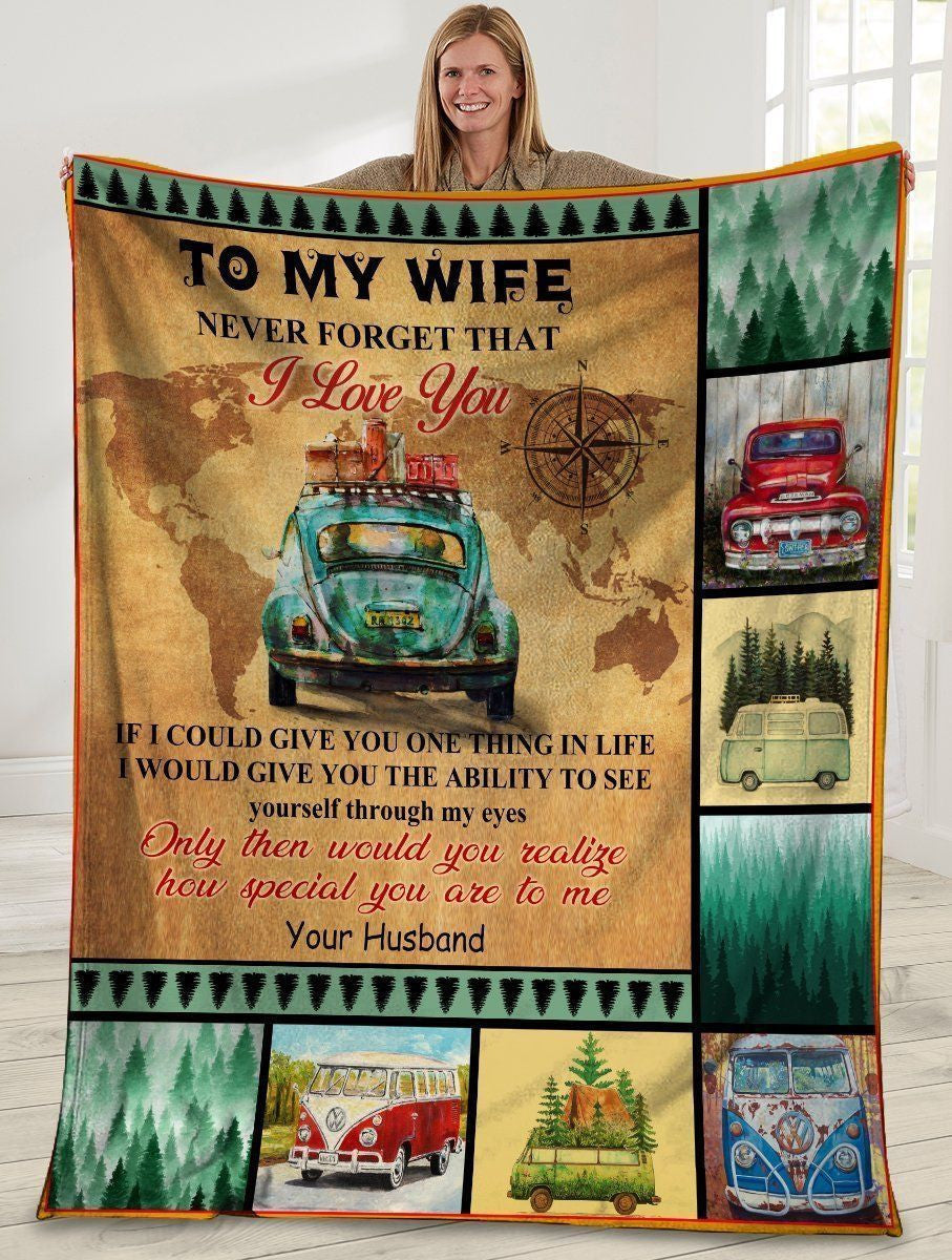 To My Wife Never Forget That I Love You Car Hippie Forest Soft Fleece Blanket