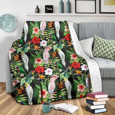 Hummingbird Tropical Flower Pattern Print Design Fleece Blanket