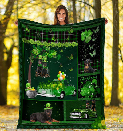 Rottweiler Dog Irish Shamrock St Patrick Day Fleece Blanket