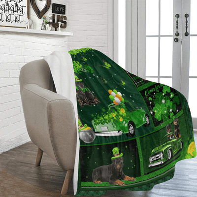 Rottweiler Dog Irish Shamrock St Patrick Day Fleece Blanket