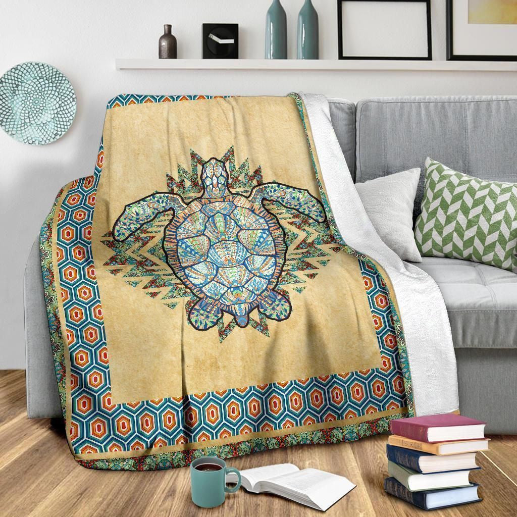 Graphic Art Turtle Fleece Blanket For Ocean Lovers