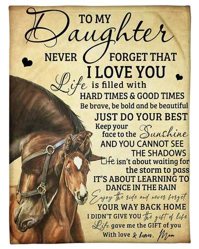Love Message Of Mom To Daughter With Love Horse Fleece Blanket