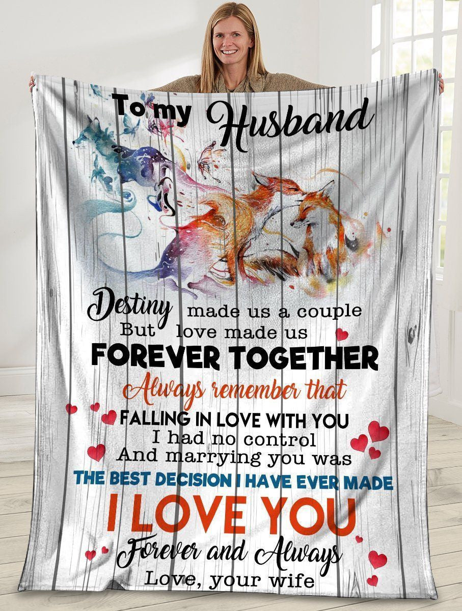 To My Husband Destiny Made Us A Couple Red Fox Fleece Blanket
