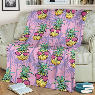 Heart Glasses Pineapple Pattern Print Design Fleece Blanket