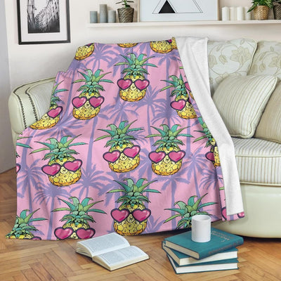 Heart Glasses Pineapple Pattern Print Design Fleece Blanket