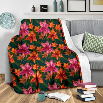 Orange And Pink Amaryllis Pattern Print Design Fleece Blanket