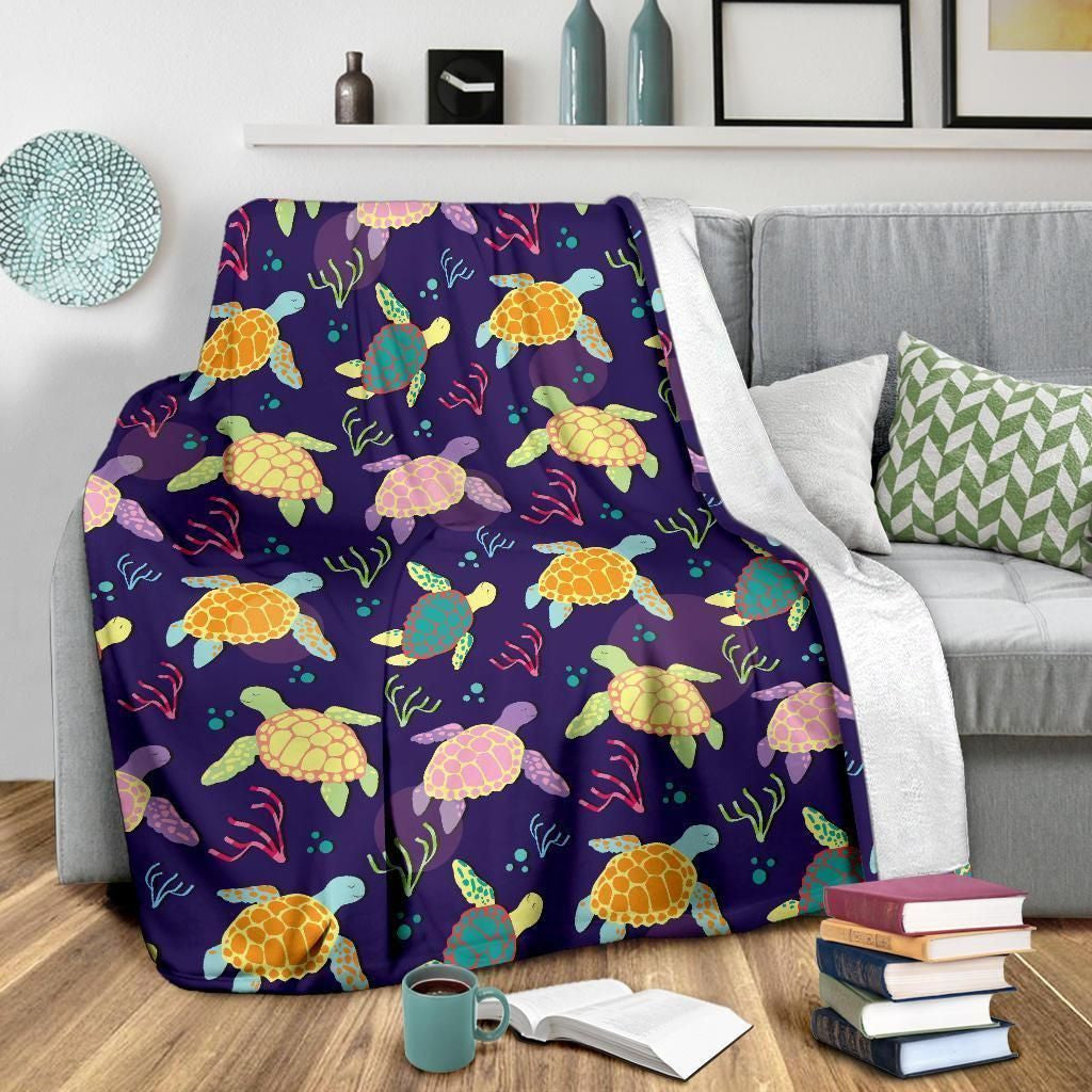Seaweed Sea Turtle Color Smile Fleece Blanket