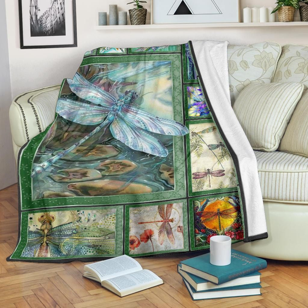 Graphic Dragonfly Frame Printed Fleece Blanket