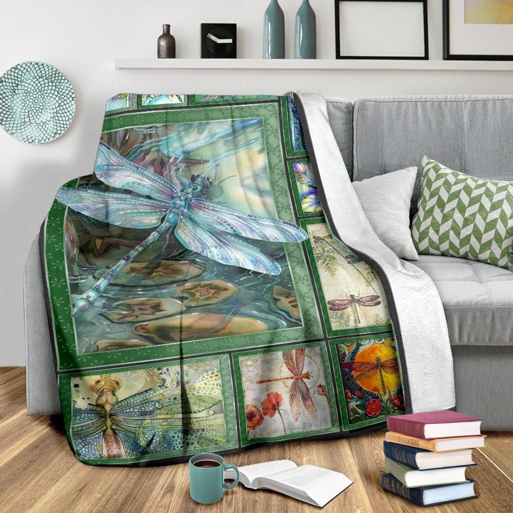 Graphic Dragonfly Frame Printed Fleece Blanket