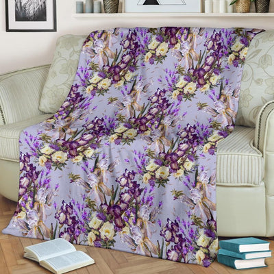 Iris Pattern Print Design Purple Fleece Blanket