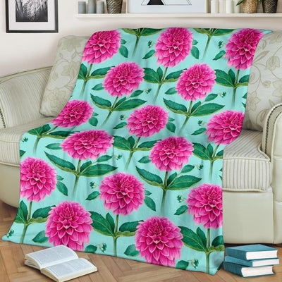 Pink Dahlia Pattern Print Design Fleece Blanket