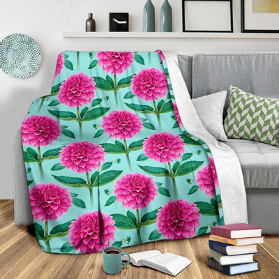 Pink Dahlia Pattern Print Design Fleece Blanket
