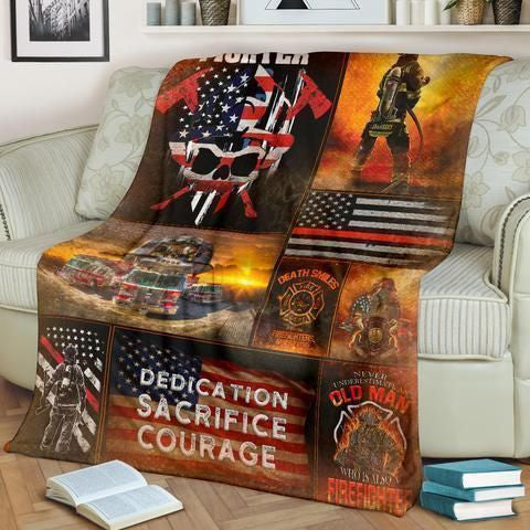 Firefighter Xlvi Dedication Sacrifice Courage Custom Design Fleece Blanket