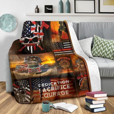 Firefighter Xlvi Dedication Sacrifice Courage Custom Design Fleece Blanket