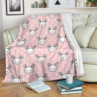 Cute Rabbit Pattern Print Design Pink Fleece Blanket