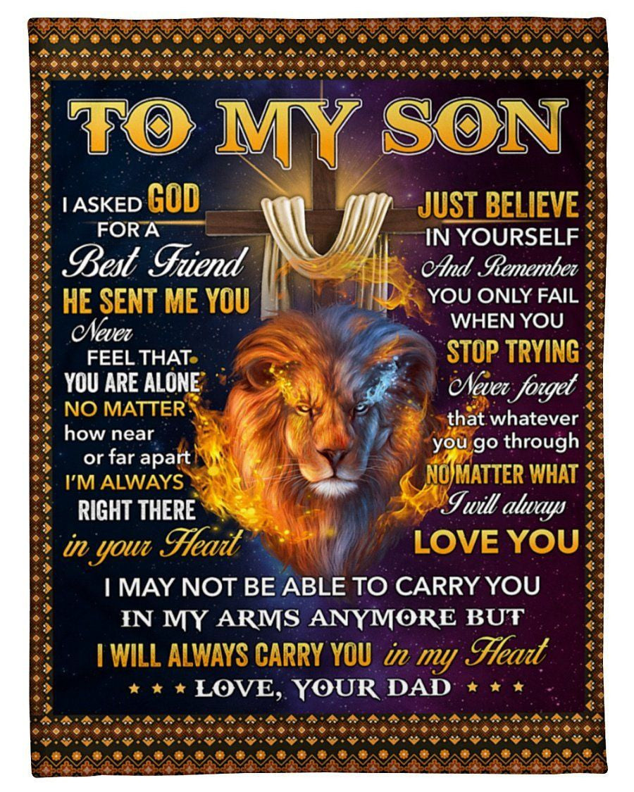 Jesus Lion To My Son God Sent Me You Fleece Blanket Fleece Blanket
