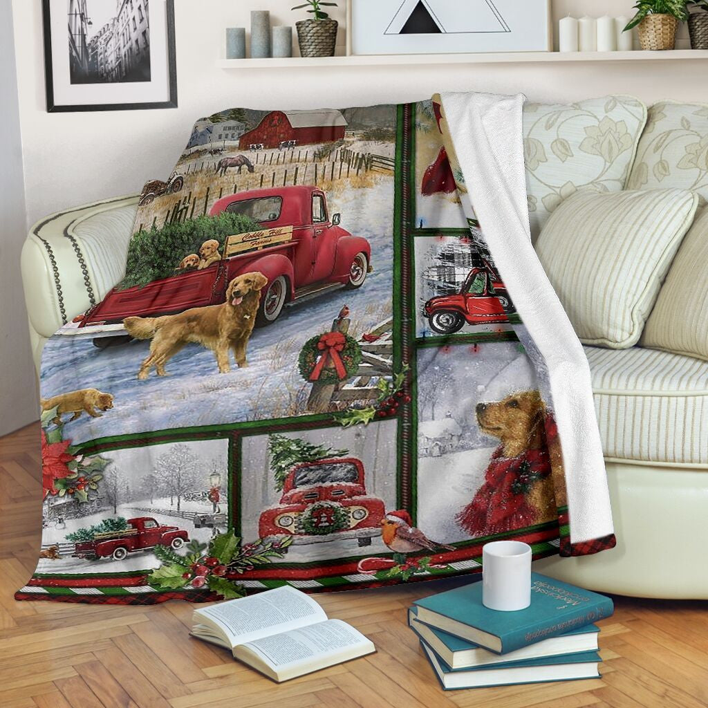 Golden Retriever Christmas Atmosphere Fleece Blanket Gift Fleece Blanket