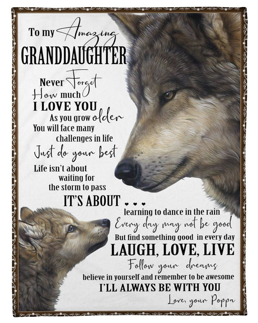 Wolf Love Poppa Reminds Granddaughter To Face Challenges With The Best Fleece Blanket