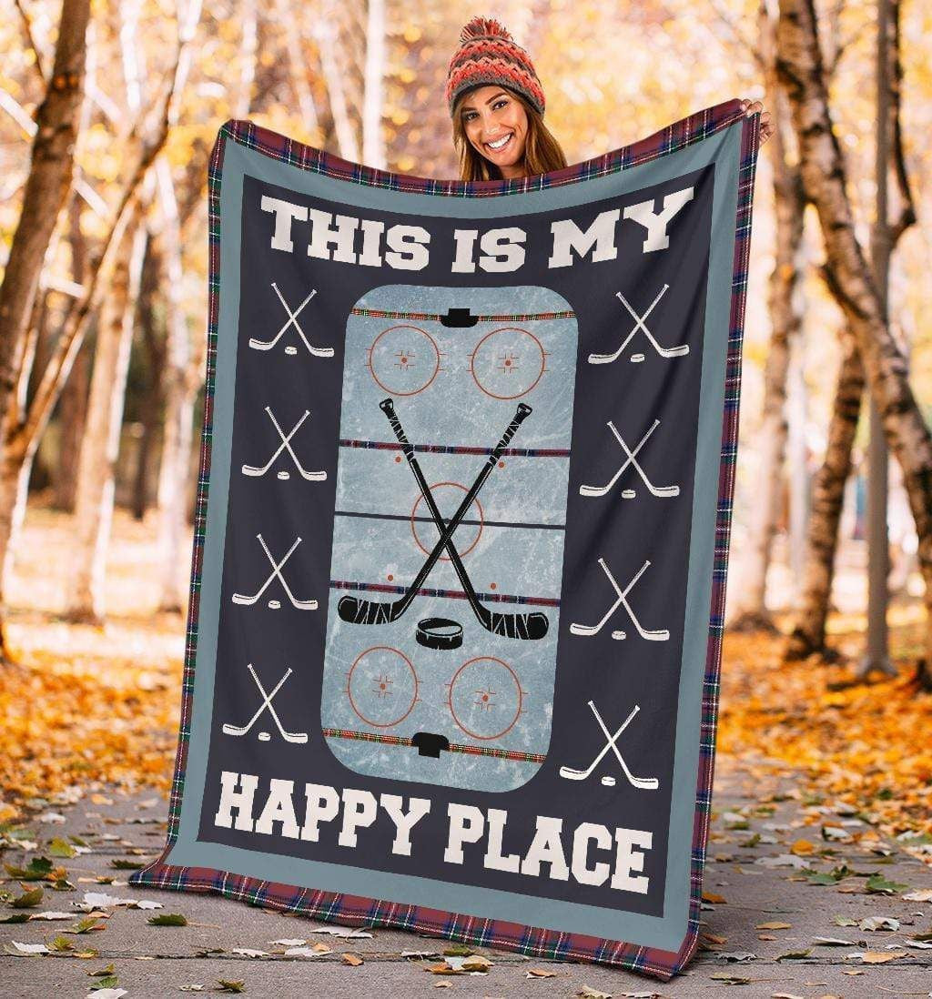 Hockey This Is My Happy Place Fleece Blanket
