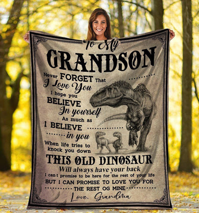 Never Forget That I Love You Grandma And Grandson Dinosaur Fleece Blanket