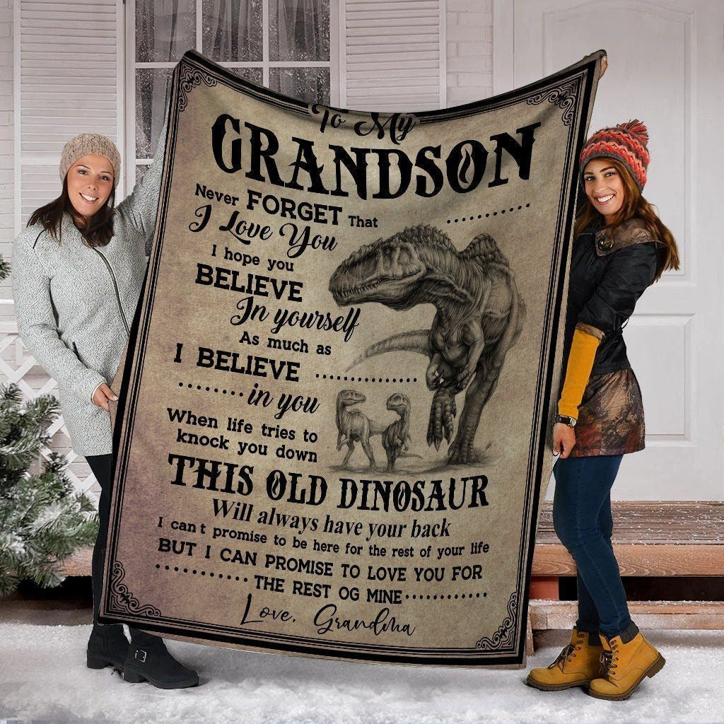 Never Forget That I Love You Grandma And Grandson Dinosaur Fleece Blanket